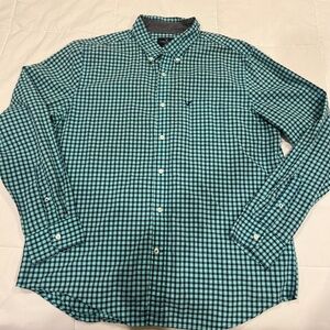 American Eagle Blue/Turq Plaid Long Sleeve Button Down Classic Fit Shirt XL